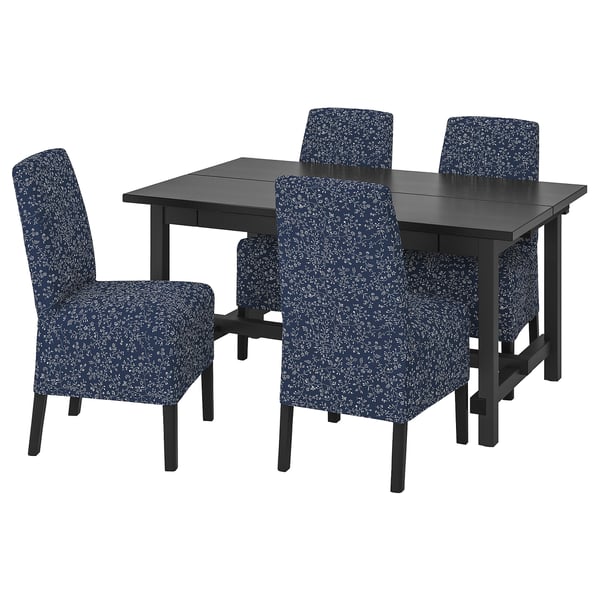 NORDVIKEN / BERGMUND Table and 4 chairs, black/Ryrane dark blue, 152/223 cm