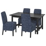 NORDVIKEN / BERGMUND Table and 4 chairs, black/Ryrane dark blue, 152/223 cm