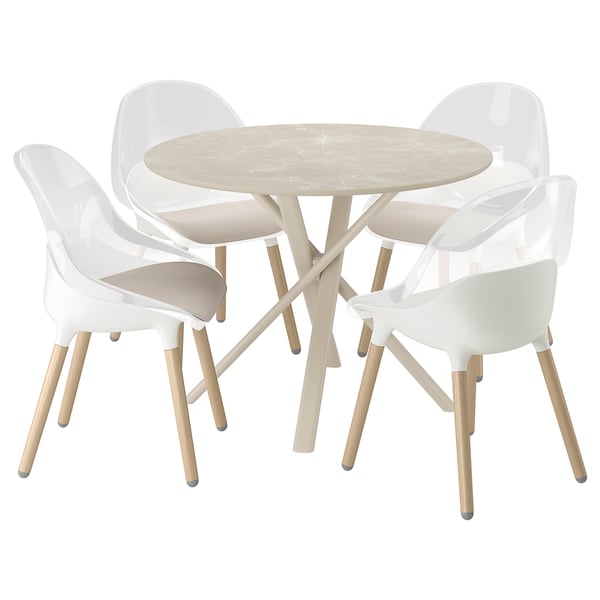 NORRMJÖLE / BALTSAR Table and 4 chairs, beige marble effect/white, 105 cm
