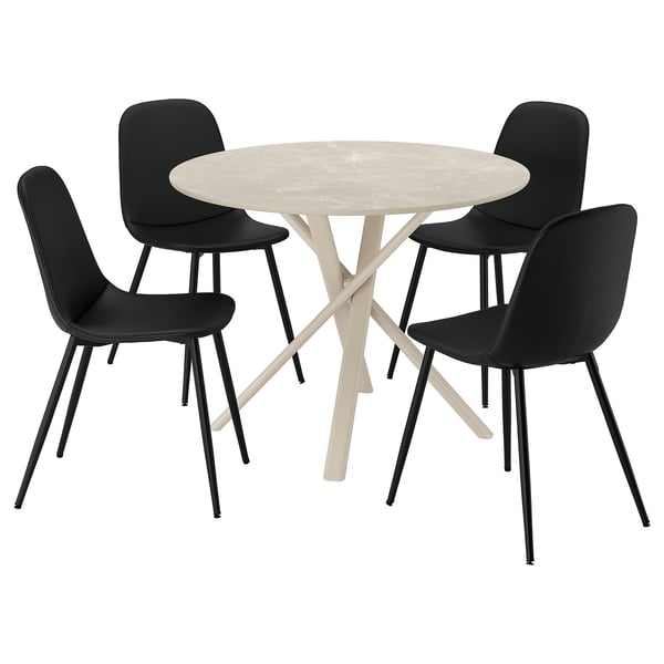 NORRMJÖLE / NORDMANSSKÄR Table and 4 chairs, marble effect beige/Bomstad black, 105 cm