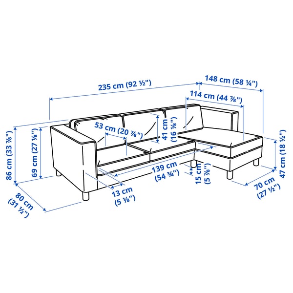 PÄRUP 3-seat sofa with chaise longue, Kelinge rust