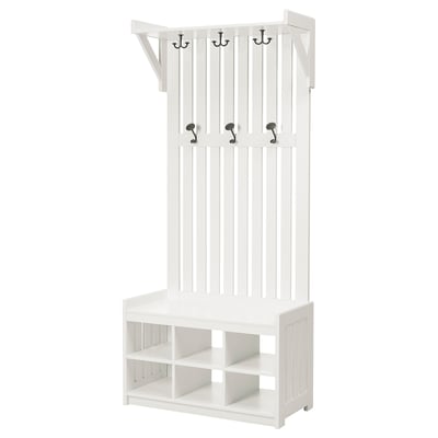 PANGET Coat rack with shoe storage bench, white, 85x41x200 cm