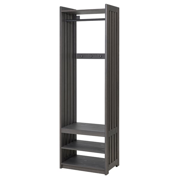 PANGET Coat rack with shoe storage unit, dark grey/stained, 59x41x191 cm