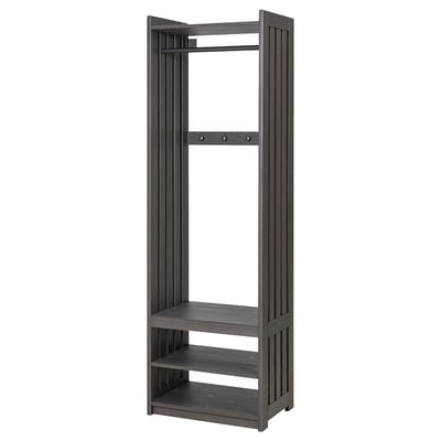 PANGET Coat rack with shoe storage unit, dark grey/stained, 59x41x191 cm