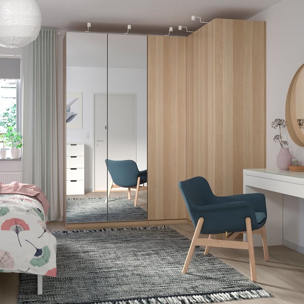 PAX Add-on corner unit with 4 shelves, white stained oak effect, 53x58x201 cm