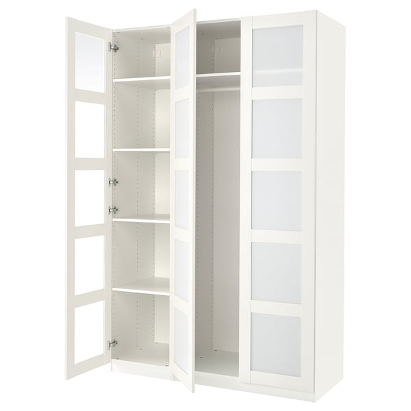 PAX / BERGSBO Wardrobe combination, white/frosted glass/white, 150x60x236 cm