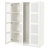 PAX / BERGSBO Wardrobe combination, white/frosted glass/white, 150x60x201 cm