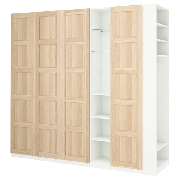 PAX / BERGSBO Wardrobe combination, white white stained oak effect/white, 255x60x236 cm