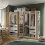 PAX / BERGSBO Wardrobe combination, white white stained oak effect/white, 255x60x201 cm