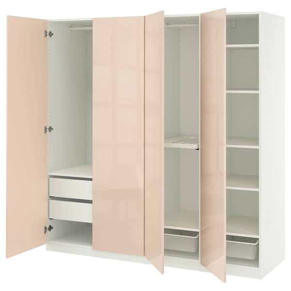 PAX / FARDAL Wardrobe combination, white/high-gloss light orange, 200x60x201 cm