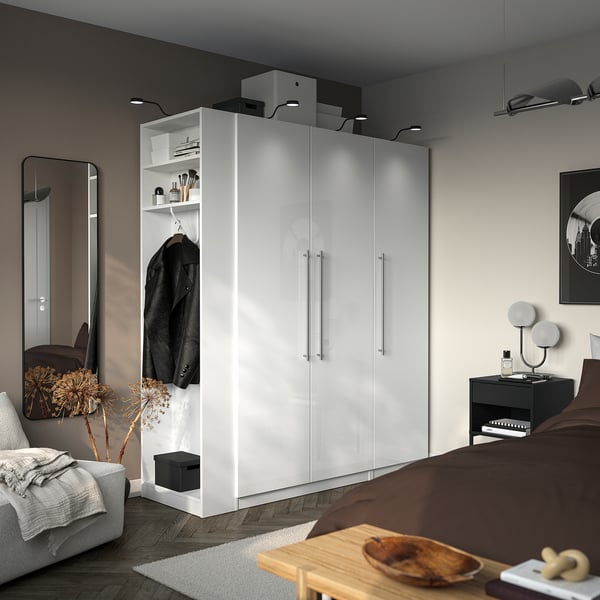 PAX / FARDAL Wardrobe combination, white high-gloss white/white, 170x60x201 cm