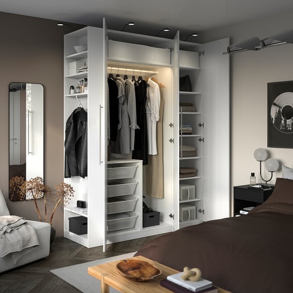 PAX / FARDAL Wardrobe combination, white high-gloss white/white, 170x60x236 cm