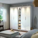 PAX / FARDAL Wardrobe combination, white high-gloss/white white, 235x60x236 cm