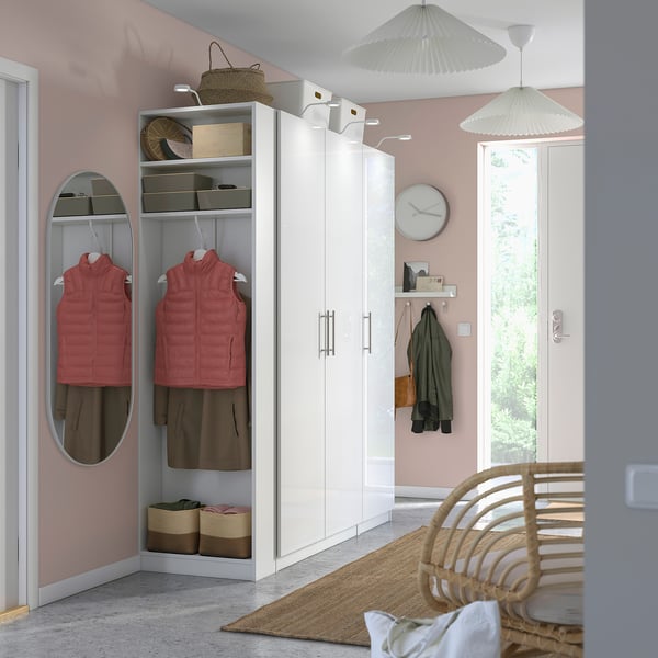 PAX / FARDAL Wardrobe combination, white high-gloss white/white, 170x60x201 cm
