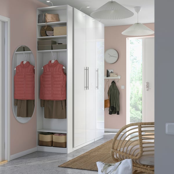 PAX / FARDAL Wardrobe combination, white high-gloss white/white, 170x60x236 cm