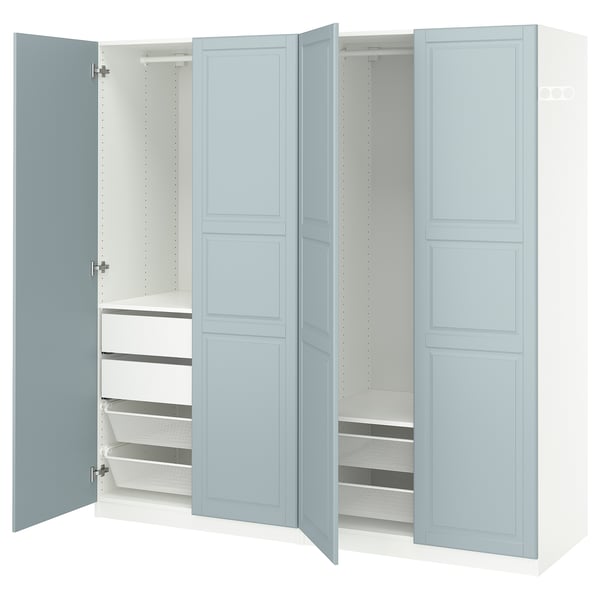 PAX / FJÄREHALS Wardrobe combination, white/light grey-blue, 200x60x201 cm