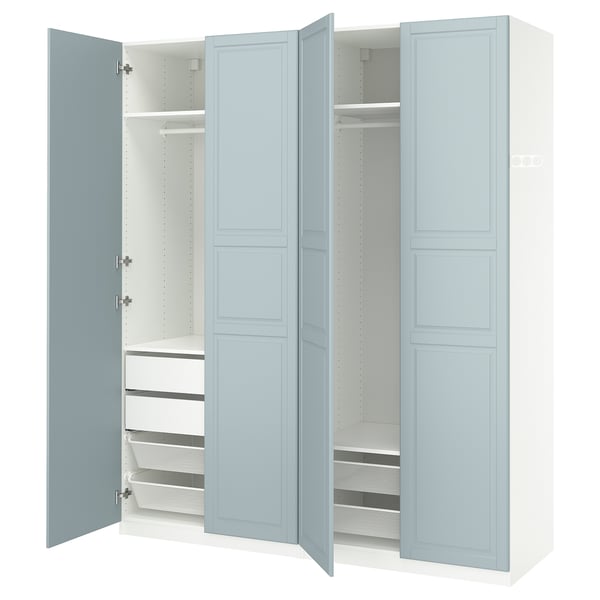 PAX / FJÄREHALS Wardrobe combination, white/light grey-blue, 200x60x236 cm