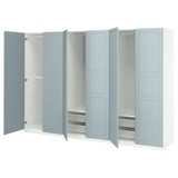 PAX / FJÄREHALS Wardrobe combination, white/light grey-blue, 300x60x201 cm