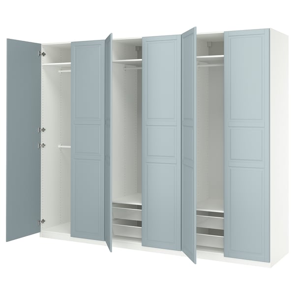 PAX / FJÄREHALS Wardrobe combination, white/light grey-blue, 300x60x236 cm