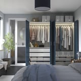 PAX / FYRUDDEN Wardrobe combination, white/blue, 200x60x201 cm