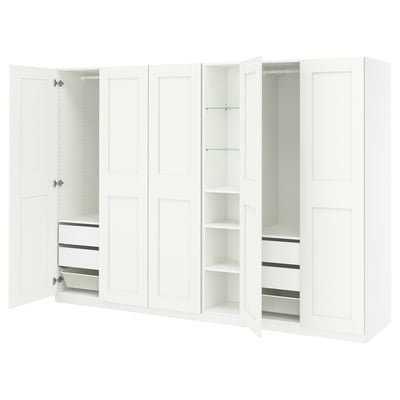 PAX / GRIMO Wardrobe combination, white white/white, 285x60x201 cm