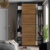 PAX / MEHAMN/AULI Wardrobe with sliding doors, dark grey black/walnut mirror glass, 150x66x236 cm