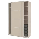 PAX / MEHAMN Wardrobe with sliding doors, grey-beige/double sided grey-beige, 150x66x236 cm