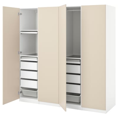 PAX / REINSVOLL Wardrobe combination, white/grey-beige, 200x60x201 cm