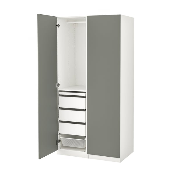 PAX / REINSVOLL Wardrobe combination, white/grey-green, 100x60x201 cm