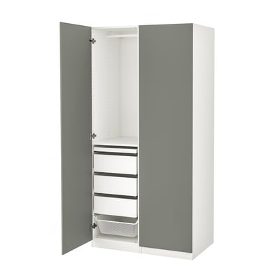 PAX / REINSVOLL Wardrobe combination, white/grey-green, 100x60x201 cm