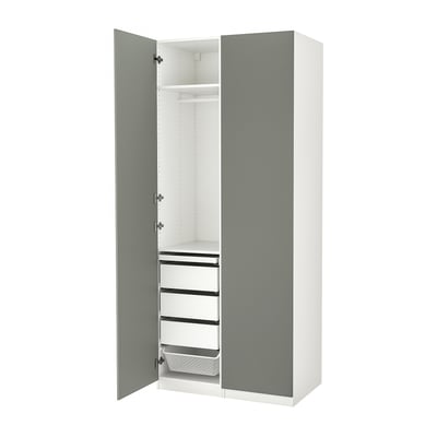 PAX / REINSVOLL Wardrobe combination, white/grey-green, 100x60x236 cm