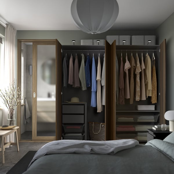 PAX / STORKLINTA Wardrobe combination, dark grey/dark brown stained oak effect, 200x66x201 cm