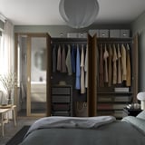 PAX / STORKLINTA Wardrobe combination, dark grey/dark brown stained oak effect, 200x66x201 cm