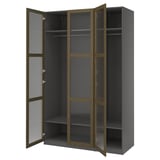 PAX / TONSTAD Wardrobe combination, dark grey brown/stained oak veneer glass, 150x60x236 cm