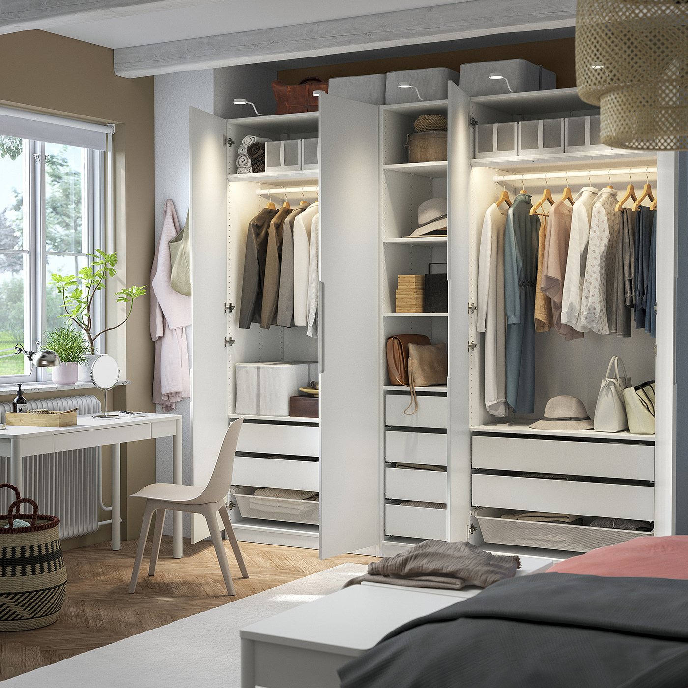 PAX / TONSTAD wardrobe combination, white/off-white, 250x60x236 cm