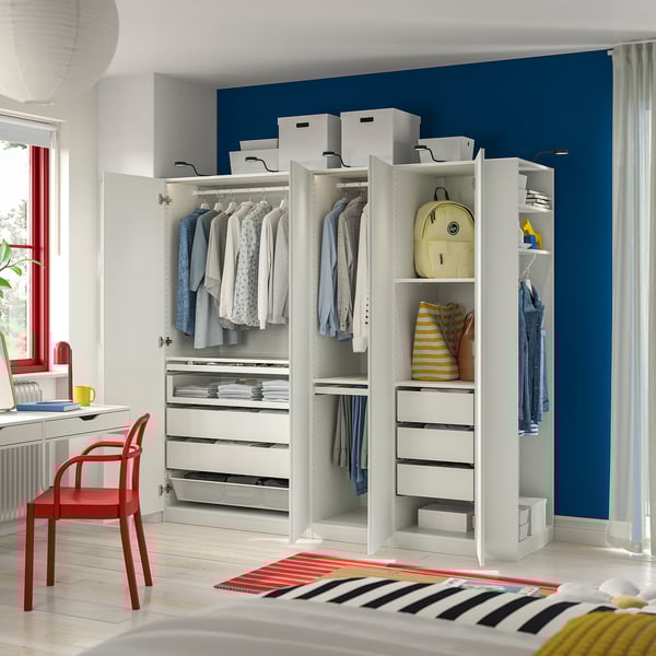 PAX / VIKANES Wardrobe combination, white white/white, 220x60x201 cm
