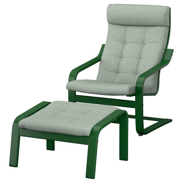 POÄNG Armchair and footstool, dark green/Gunnared light green