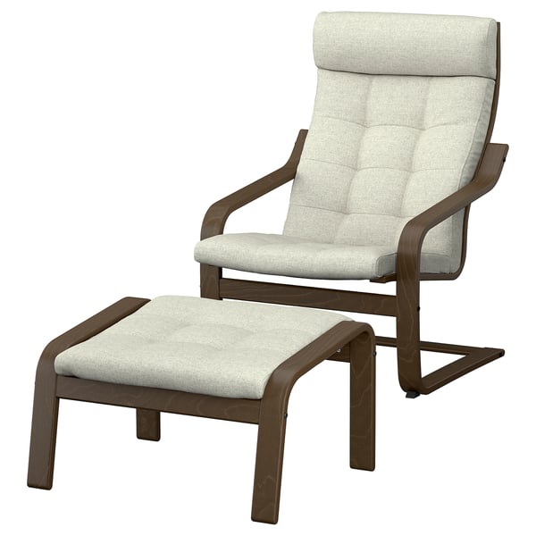 POÄNG Armchair and footstool, walnut effect/Gunnared beige