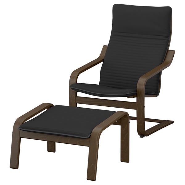 POÄNG Armchair and footstool, walnut effect/Knisa black