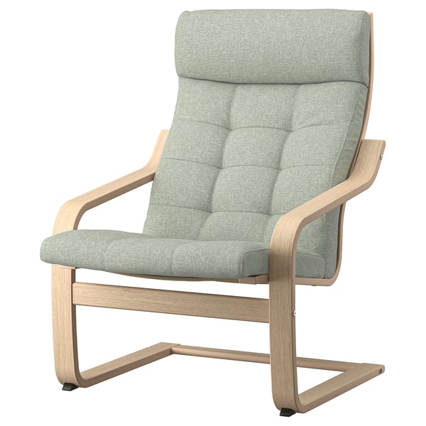POÄNG Armchair and footstool, white stained oak veneer/Gunnared light green