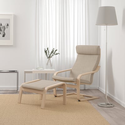 POÄNG Armchair, white stained oak veneer/Hillared beige