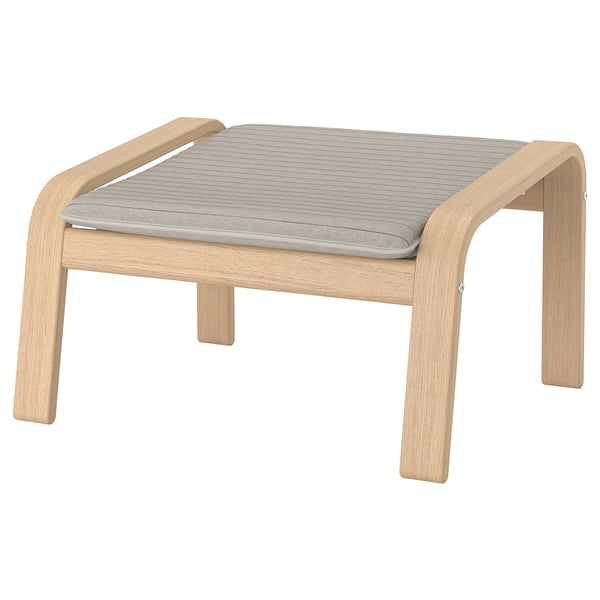 POÄNG Footstool, white stained oak veneer/Knisa light beige