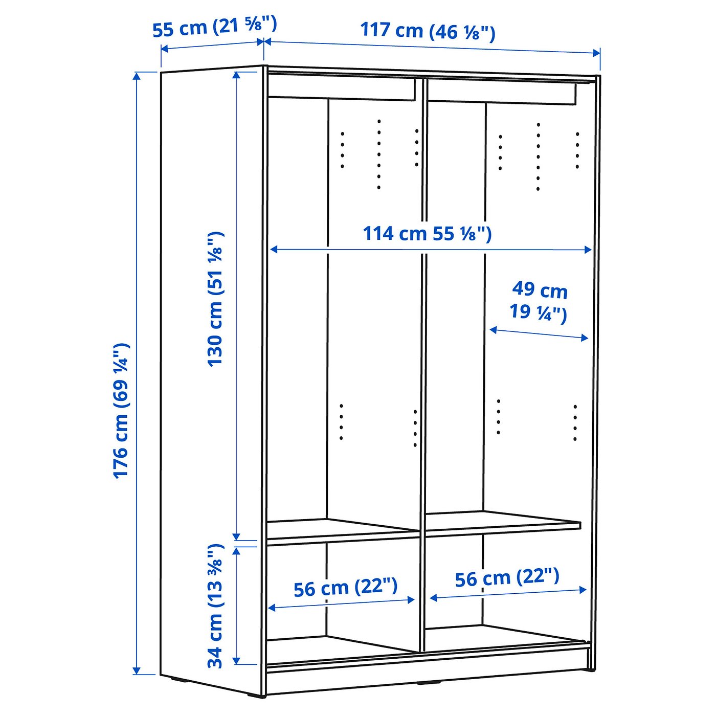 RAKKESTAD wardrobe with sliding doors, black-brown, 117x176 cm