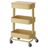RÅSKOG / NORRÅVA Trolley with lid, beige-yellow, 35x45x77 cm