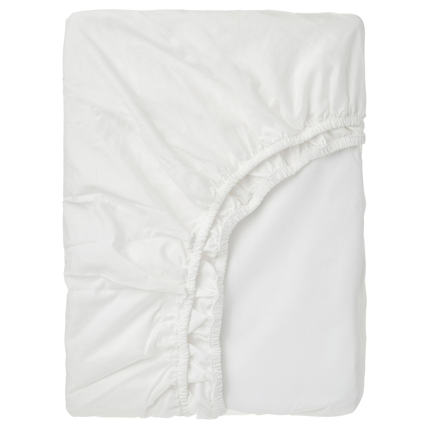 White RÖNNVECKMAL fitted sheet, crisp cotton, rectangular, elastic edges.
