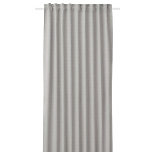 RYSSBRÄKEN Room darkening curtain, 1 piece, light grey/with heading tape, 140x300 cm