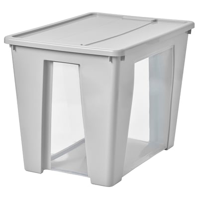 SAMLA Box with lid, transparent/light grey, 57x39x42 cm/65 l