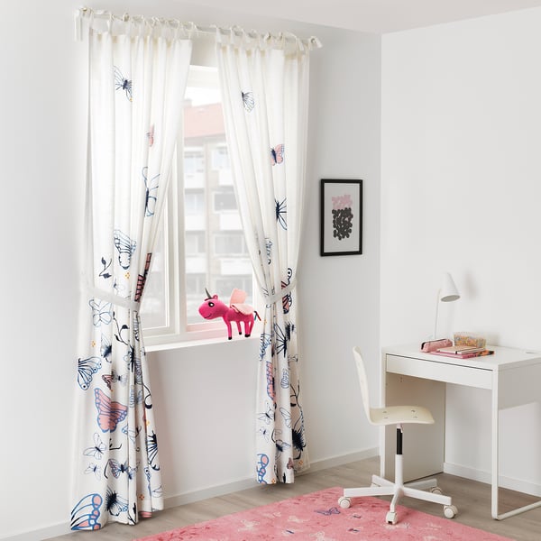 Sanglarka Curtains With Tie Backs 1 Pair Butterfly White Blue