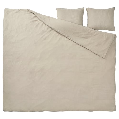 Beige bedding set, greige muslin cotton, rectangular with envelope closure.