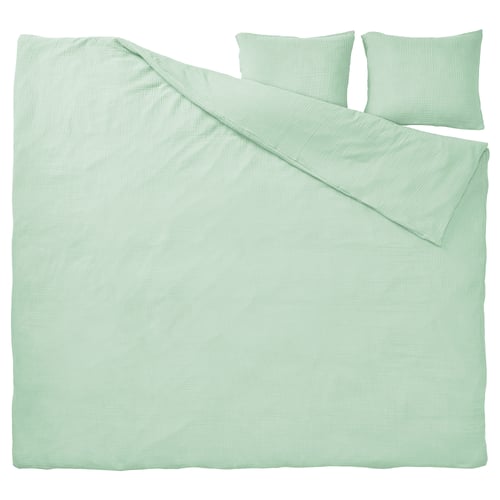 SCHERSMIN green bedding set, made of 100% organic cotton, featuring a duvet cover and two pillowcases in soft muslin fabric.